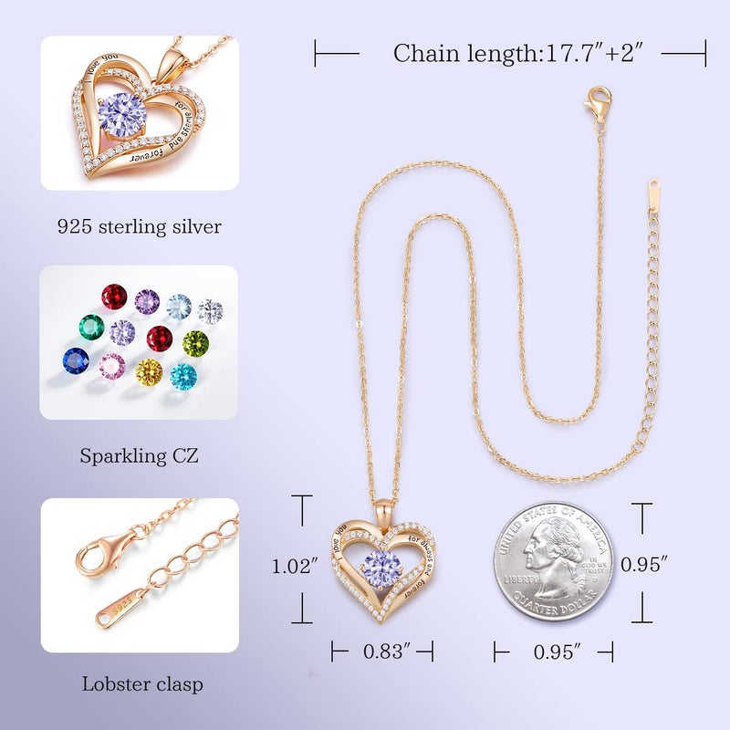 CDE Forever Love Heart Necklaces for Women, Wedding Anniversary, Birthday Mothers Day Gifts for Mom, Mother, Wife, Girlfriend, S925 Silver Jewelry with Birthstone Pendant - Image 5